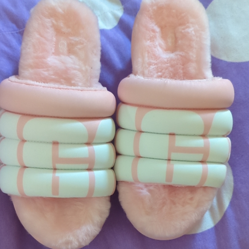 Pink and White Fuzzy Slides